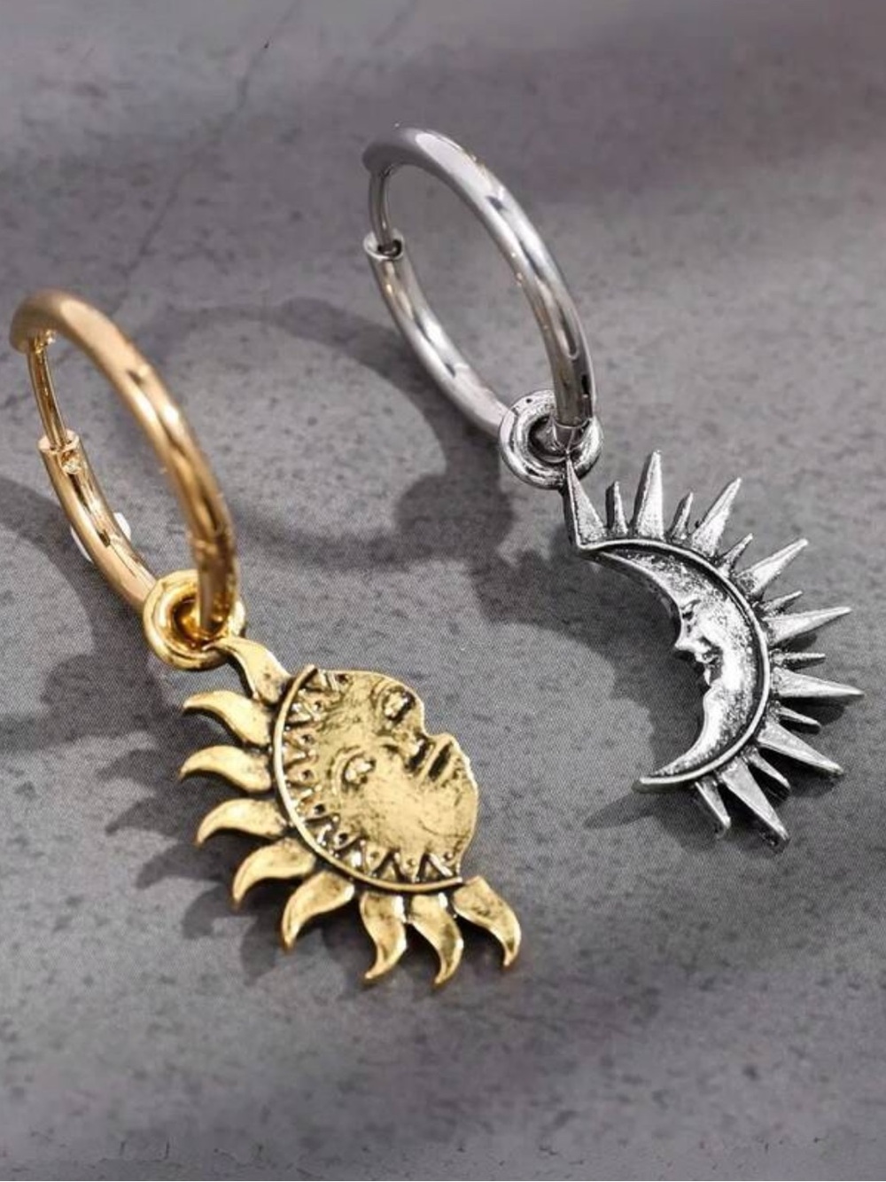 Celestial Sun & Moon Hoop Earrings — Gold and Silver